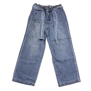 TGLA Women's Wide-Leg Paper Bag Blue Denim Jeans Size 25 Tie Waist Medium Wash